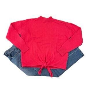 Loft Pink Charm Fuchsia Tie Hem Soft Mockneck Sweater